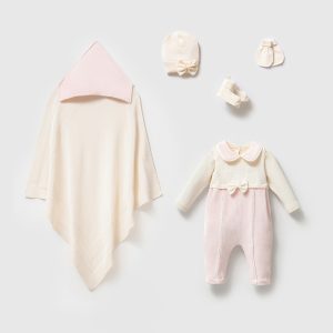 Kadife Premium Pembe Kız Bebek 5'li Hastane Çıkış Seti Organik