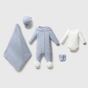 Triko Carmen Mavi Bebek 5'li Hastane Çıkış Seti Organik