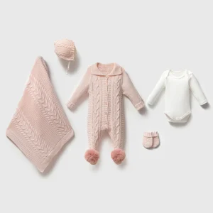 Triko Carmen Pembe Bebek 5'li Hastane Çıkış Seti Organik