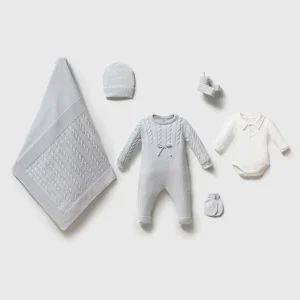 Triko Lucas Mavi Erkek Bebek 6'lı Hastane Çıkış Seti Organik