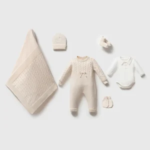 Triko Lucas Krem Erkek Bebek 6'lı Hastane Çıkış Seti Organik