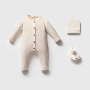 Krem Triko Tsena Tulumlu Bebek 3'lü Hastane Çıkış Seti Organik Premium