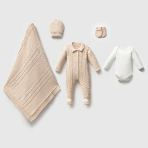 Triko Elvis Bej Bebek 5'li Hastane Çıkış Seti Organik