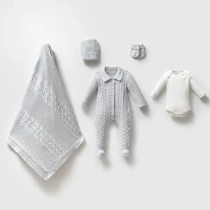 Triko Elvis Mavi Bebek 5'li Hastane Çıkış Seti Organik