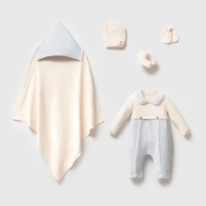 Kadife Premium Krem Erkek Bebek 5'li Hastane Çıkış Seti Organik